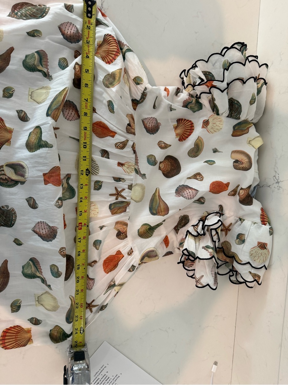 ANTONIO MELANI White Dress with Seashell Print and Light Blue Tag - Picture 9 of 9